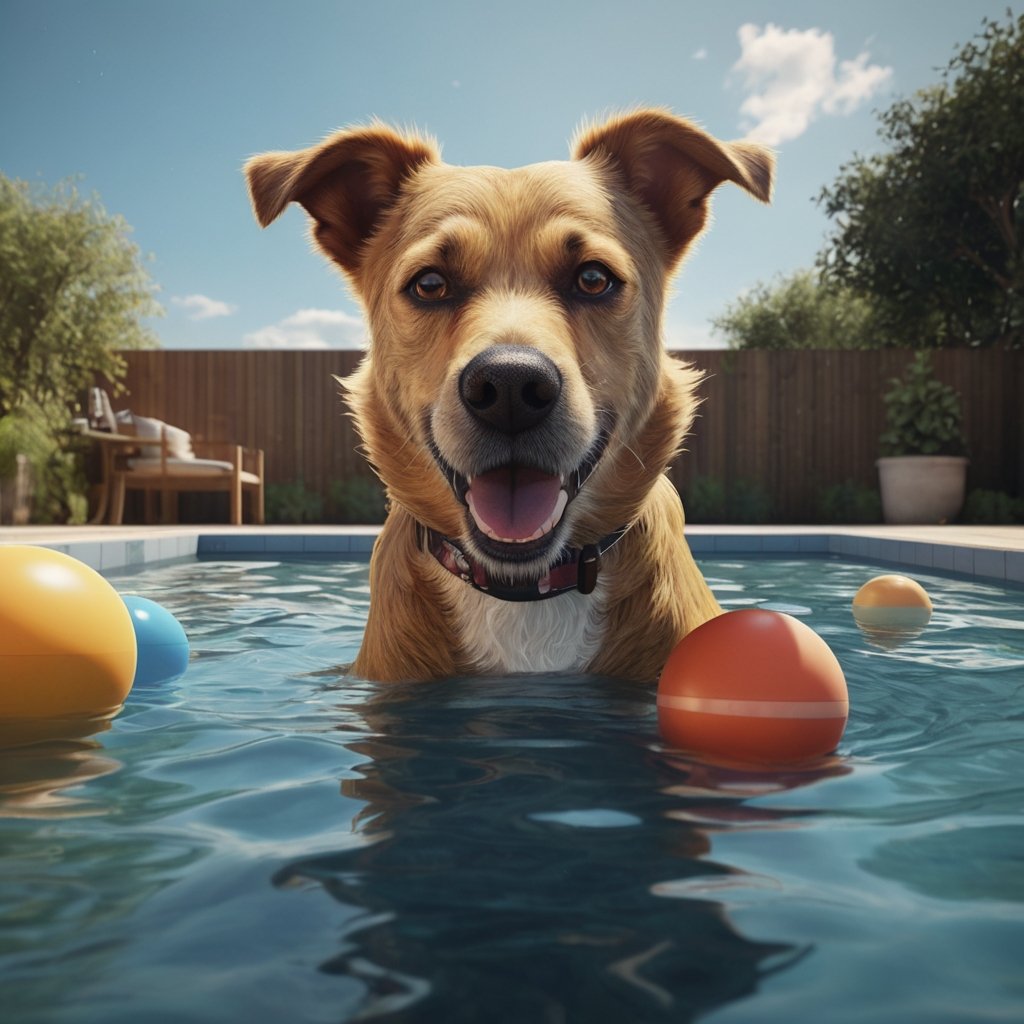 cachorro na piscina