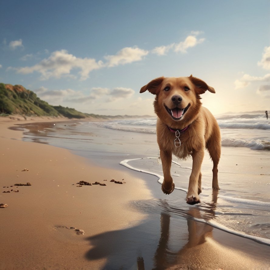 cachorro passeando na praia