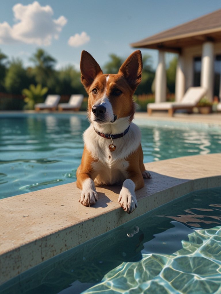 cachorro na piscina