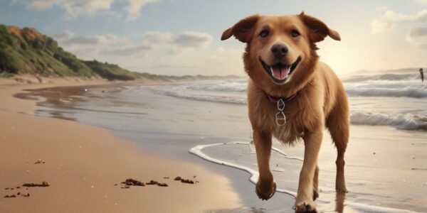 cachorro passeando na praia