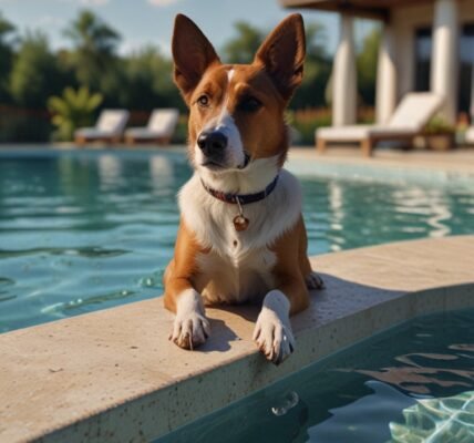 cachorro na piscina